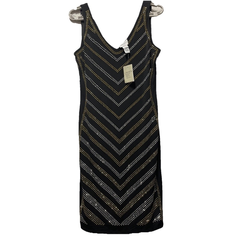 Carmen Marc Valvo Women's Black Dress w/ Sparkle Studs Size Medium NWT